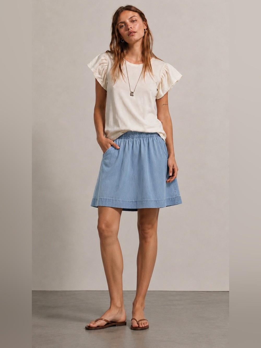 Gap 1969 Casual Light Blue Elastic-Waist Skirt size M chambray